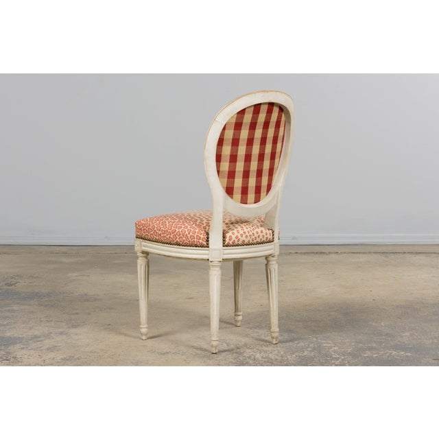 Antique French Louis XVI Style Painted Dining Chairs W/ Leopard Jacquard - Set of 6 For Sale - Image 18 of 18
