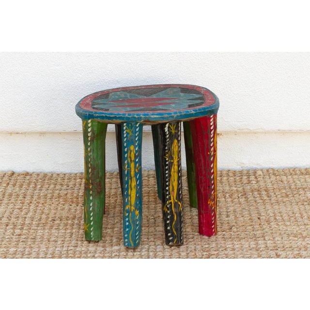 Tribal Tribal Motif Painted African Nupe Stool For Sale - Image 3 of 8
