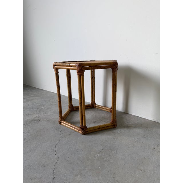 Vintage Bamboo & Rattan Hexagon Side Table For Sale - Image 11 of 13