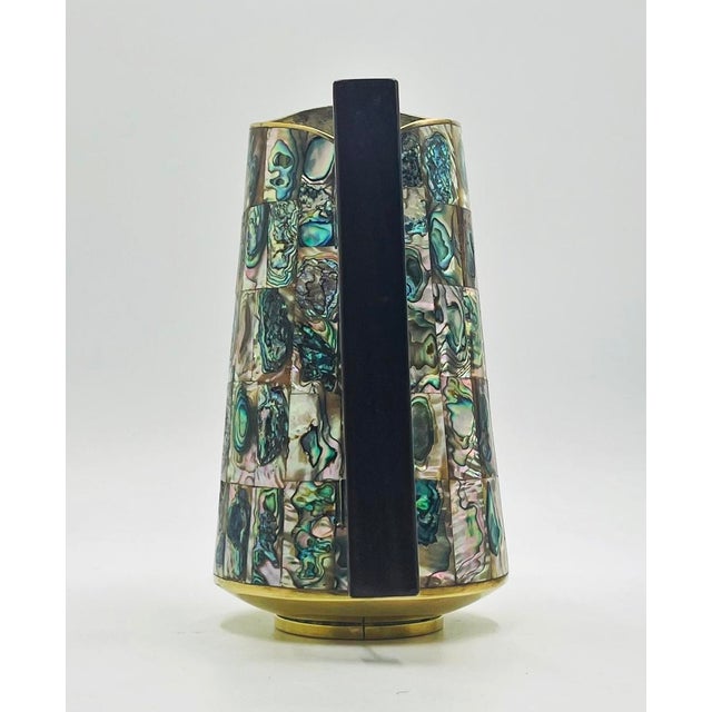 1960s Mid-Century Mexican Modern Abalone Mosaic Brass Barware Set, - Pitcher & 6 Glasses For Sale - Image 12 of 18