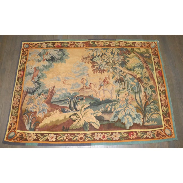 Green 20th Century Tapestry Aubusson rug no. j5256 For Sale - Image 8 of 8