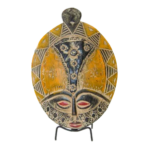 African Wood Decorative Mask Mounted on a Metal Stand