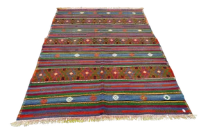 Mid-Century Turkish Vintage Tribal Embroidered Cecim Kilim Rug