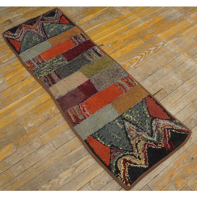 Excellent Multi Color Ground With Rectangular Details in a Geometric Design Vintage American Hooked Rug For Sale - Image 4 of 13