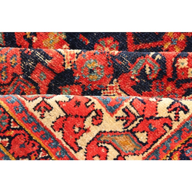 Antique Kurdish Rug With Navy Blue Field, Red Tribal Motifs and Ivory Border 4'9 X 6'5 For Sale - Image 9 of 10