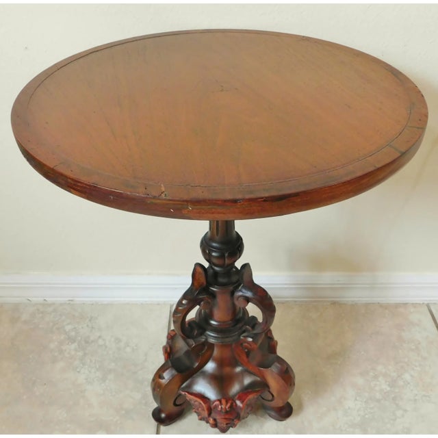 Wood Antique Cherub Putti Figural Carved Mahogany Wood Pedestal Accent Table For Sale - Image 7 of 11
