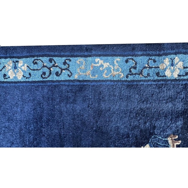 Textile 1920s Traditional Navy Blue Open Field Antique Chinese Peking Runner Rug For Sale - Image 7 of 9