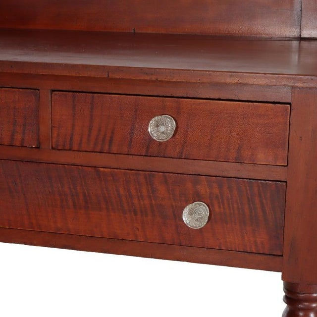 Traditional Antique Sheraton Cherry & Tiger Maple 3-Drawer Server C1830 For Sale - Image 3 of 15