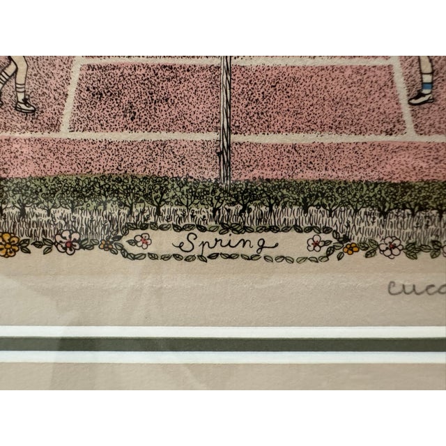 1970s Cuca Romley Four Seasons Set of 4 Signed Hand-Colored Etchings Framed For Sale - Image 10 of 16