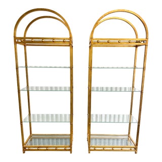 Vintage Gold Gilt Arched Etageres Made in Italy- a Pair For Sale