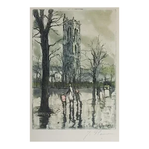 Mid 20th Century La Tour Saint Jacques Colored Etching