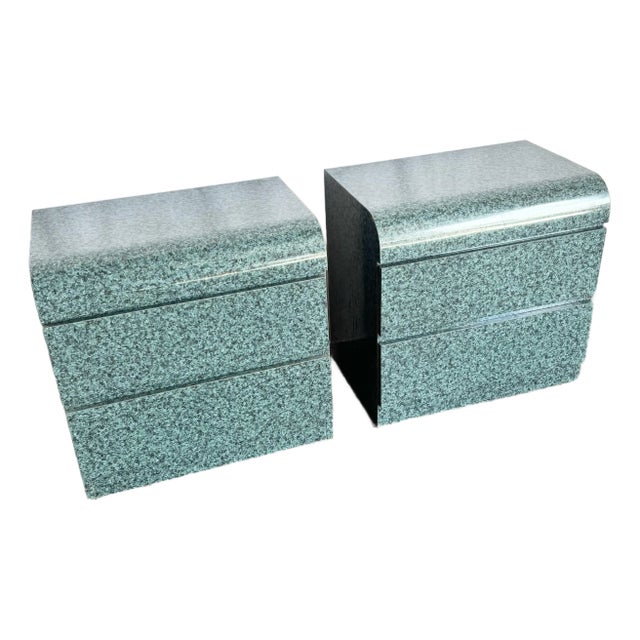 1980s Postmodern Faux Teal Granite Waterfall Nighstands - A Pair For Sale