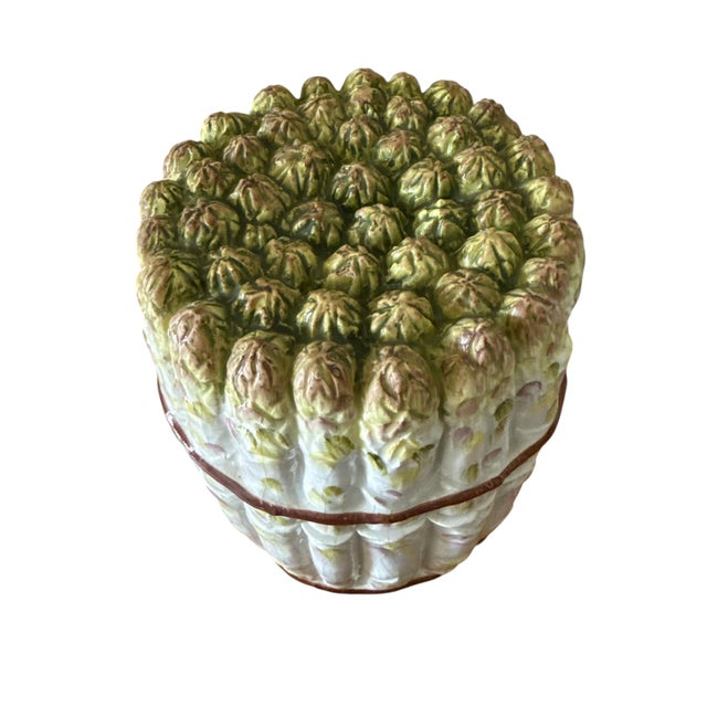 Vintage Mid Century Italian Majolica Asparagus Lidded Jar or Canister - Hand-Painted For Sale - Image 4 of 6