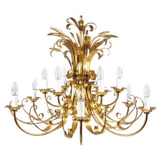 Hollywood Regency Wheat Floral Bouquet Gilt Iron Chandelier by Hans Kögl, 1970s For Sale