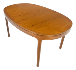 Danish Teak Oval Boat Shape Dining Table w/ 21" Hide Away Pop Up Leaf