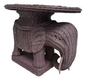 Vintage 1960s Italian Wicker Elephant Side Table