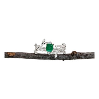 Zambian Emerald Ring With Natural Diamonds Accents: Solid 14k Gold, Size 6.75 For Sale