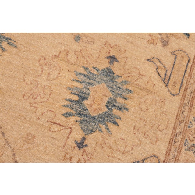Textile Shabby Chic Ziegler Tan Blue Hand-Knotted Wool Rug - 5'11'' X 8'10'' For Sale - Image 7 of 8