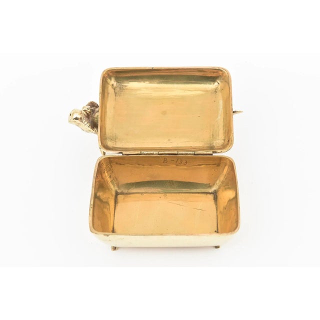Vintage Brass Rams Head Hinged Small Box With Enamel Design For Sale - Image 9 of 12