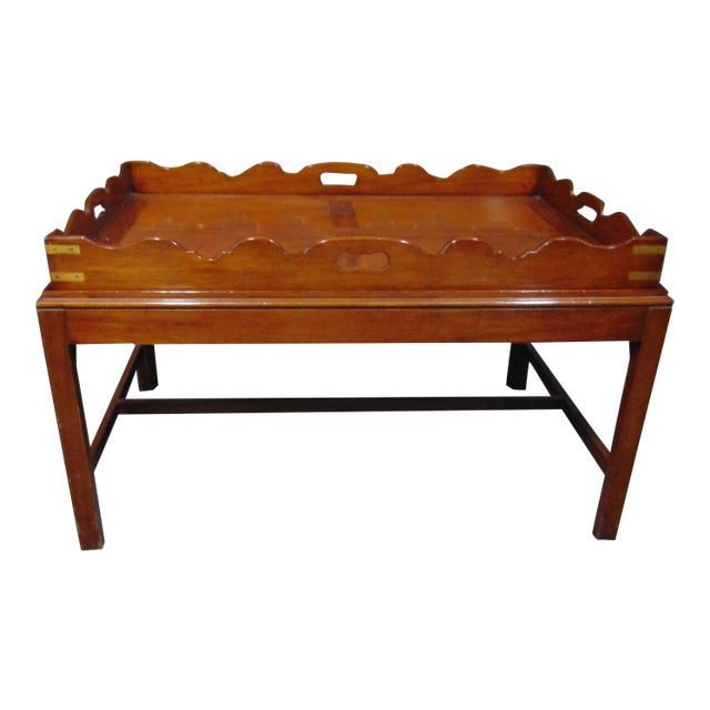 English Chippendale Campaign Style Tray Top Coffee Table For Sale