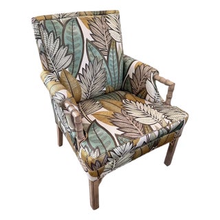 Balata Fabric Casamance Faux Bamboo Palm Leaf Arm Chair 1 of 2 For Sale