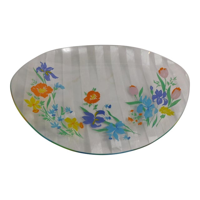 1970s Heinrich & Co. Clear Glass Oval Serving Tray in Primavera For Sale