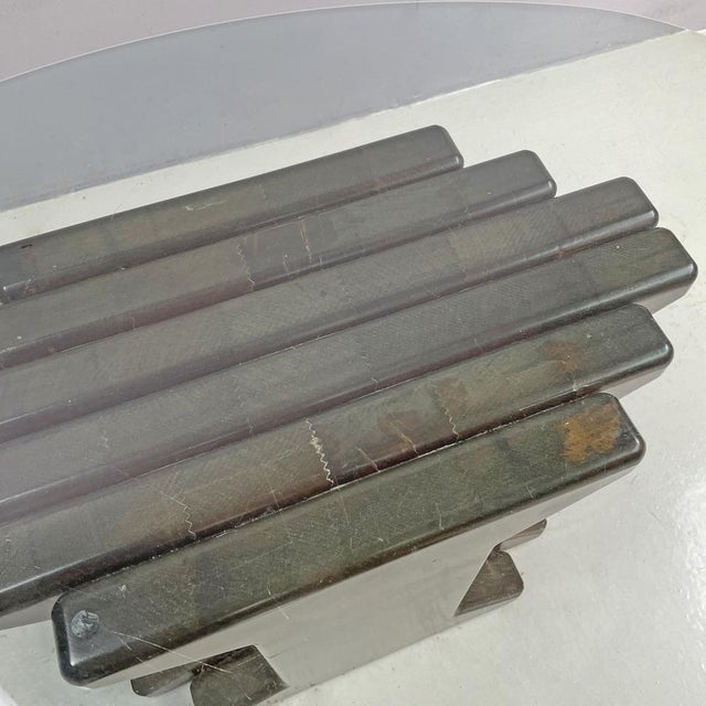 Italian Modern Wooden Coffee Table with Geometrical Base and Glass Top, 1970s For Sale - Image 12 of 18