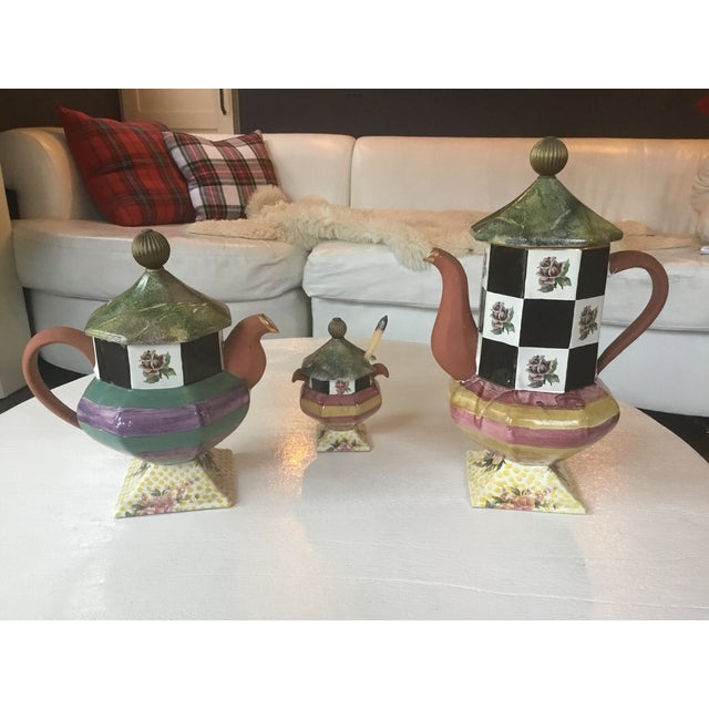 1990s Mackenzie-Childs Torquay Coffee, Tea and Sugar Service- 3 Pieces For Sale In Chicago - Image 6 of 6