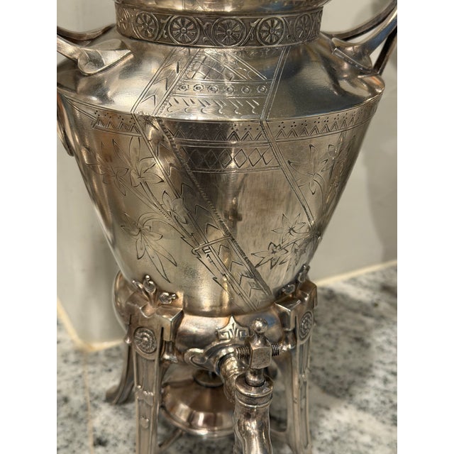 1870s Reed & Barton Egyptian Revival Silverplate Samovar With Lion Finial For Sale - Image 17 of 17