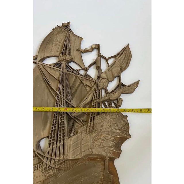 Mid 20th Century Large 1968 Brass Spanish Galleon Wall Sculpture by Dart Industries – Mid Century Nautical Ship Wall Art For Sale - Image 5 of 6