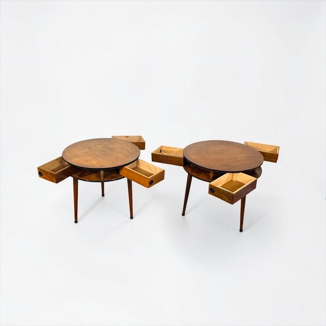 Mid-Century Modern Italian Round Side Tables with Radial Drawers, 1950s, Set of 2 For Sale - Image 3 of 17