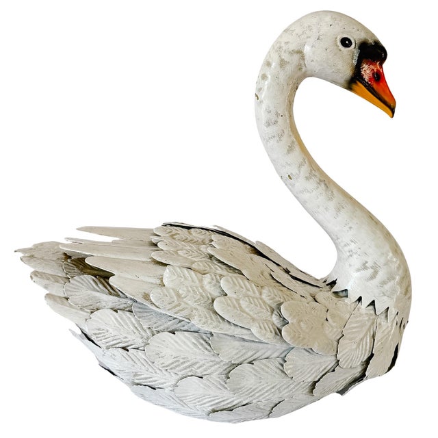 Shabby Chic Late 20th Century Shabby Chic White Distressed Sheet Metal Swan Sculptures - A Pair For Sale - Image 3 of 17