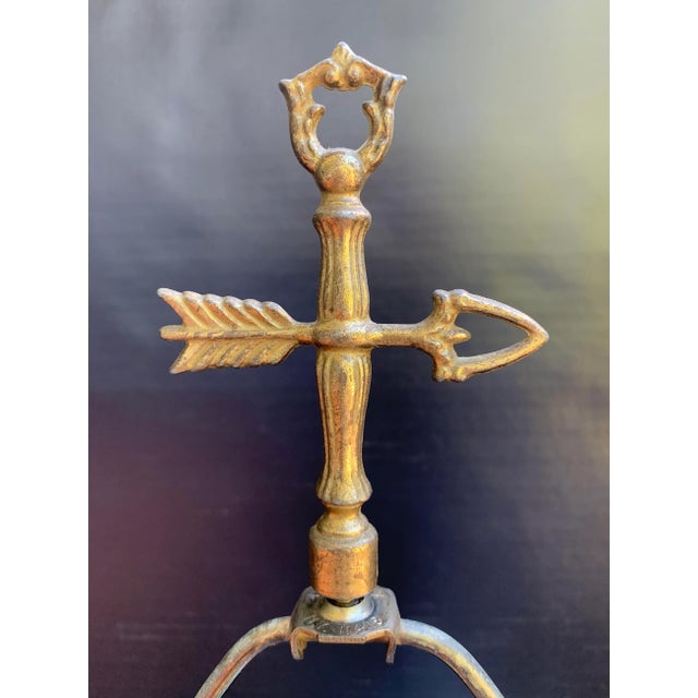 French Provincial Vintage Brass Bouillotte Lamp Shade Arrow Finial For Sale - Image 3 of 4