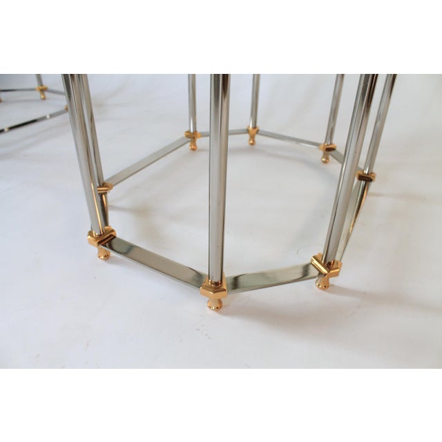 Vintage Hollywood Regency Style Brass and Chrome End Tables - A Pair For Sale - Image 10 of 13