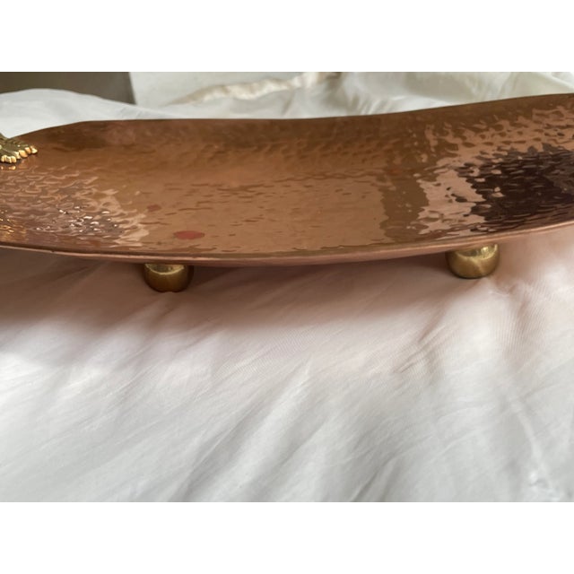 Hammered Copper Oval Tray With Cast Grape Brass Handles For Sale - Image 4 of 6