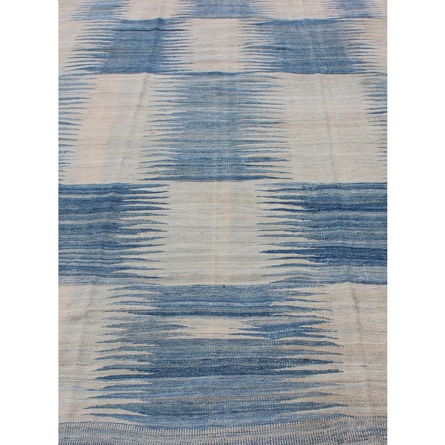 Modern Kilim Tribal Rug With Abstract Geometric Design in Soft Blues 6'4 X 9'5 For Sale - Image 4 of 11