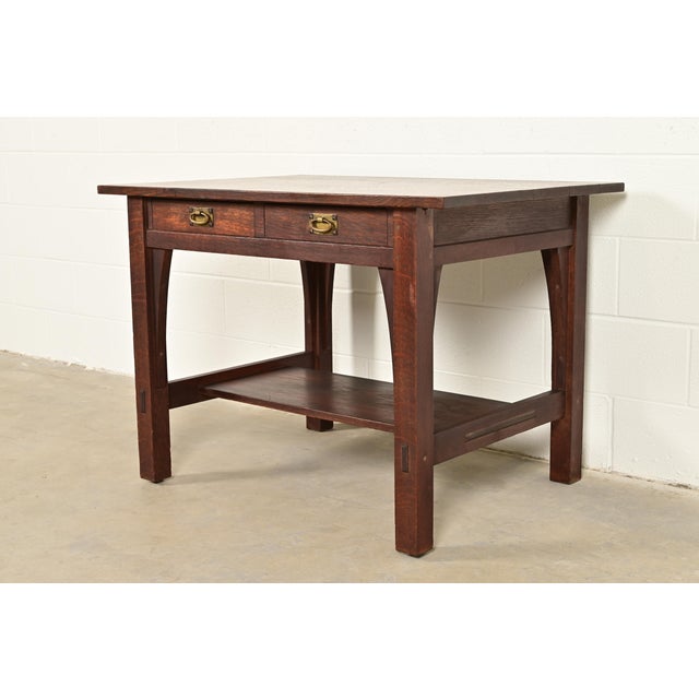 Stickley Gustav Stickley Mission Oak Arts & Crafts Writing Desk or Library Table, Circa 1910 For Sale - Image 4 of 14