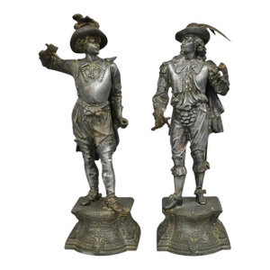 Antique French Renaissance Don Juan & Don Cesar Spelter Metal Sculptures 2 PCS