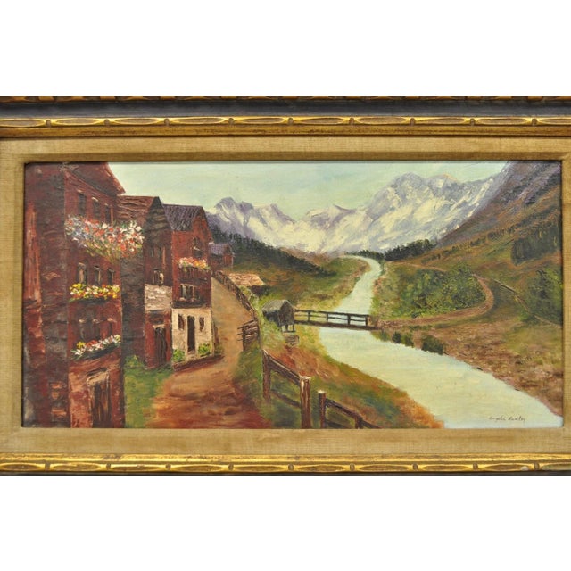 Hollywood Regency Vintage Angela Dudley "Lake Garda. Italy" Italian Hollywood Regency Oil Painting For Sale - Image 3 of 18