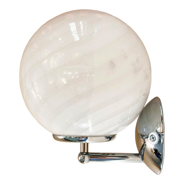 Contemporary Milky-White Swirl Murano Glass Wall Sconce For Sale