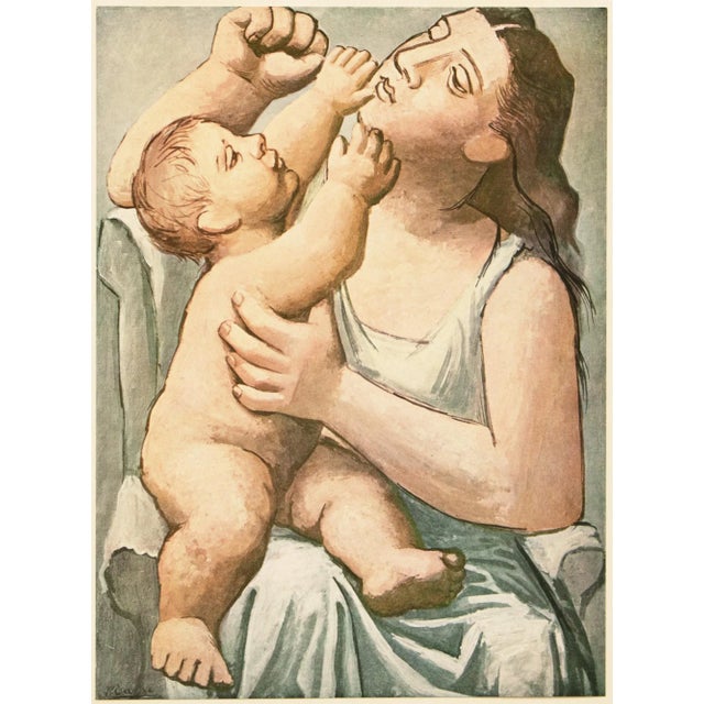 An excellent vintage period full-color print after Cubist painting "Mother and Child" (circa 1922) by Pablo Picasso. Comes...
