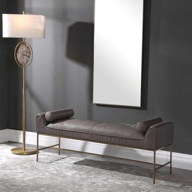 Metal Modern Leather Bench For Sale - Image 7 of 7