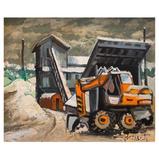 William Goliasch, Excavator, Oil on Canvas For Sale