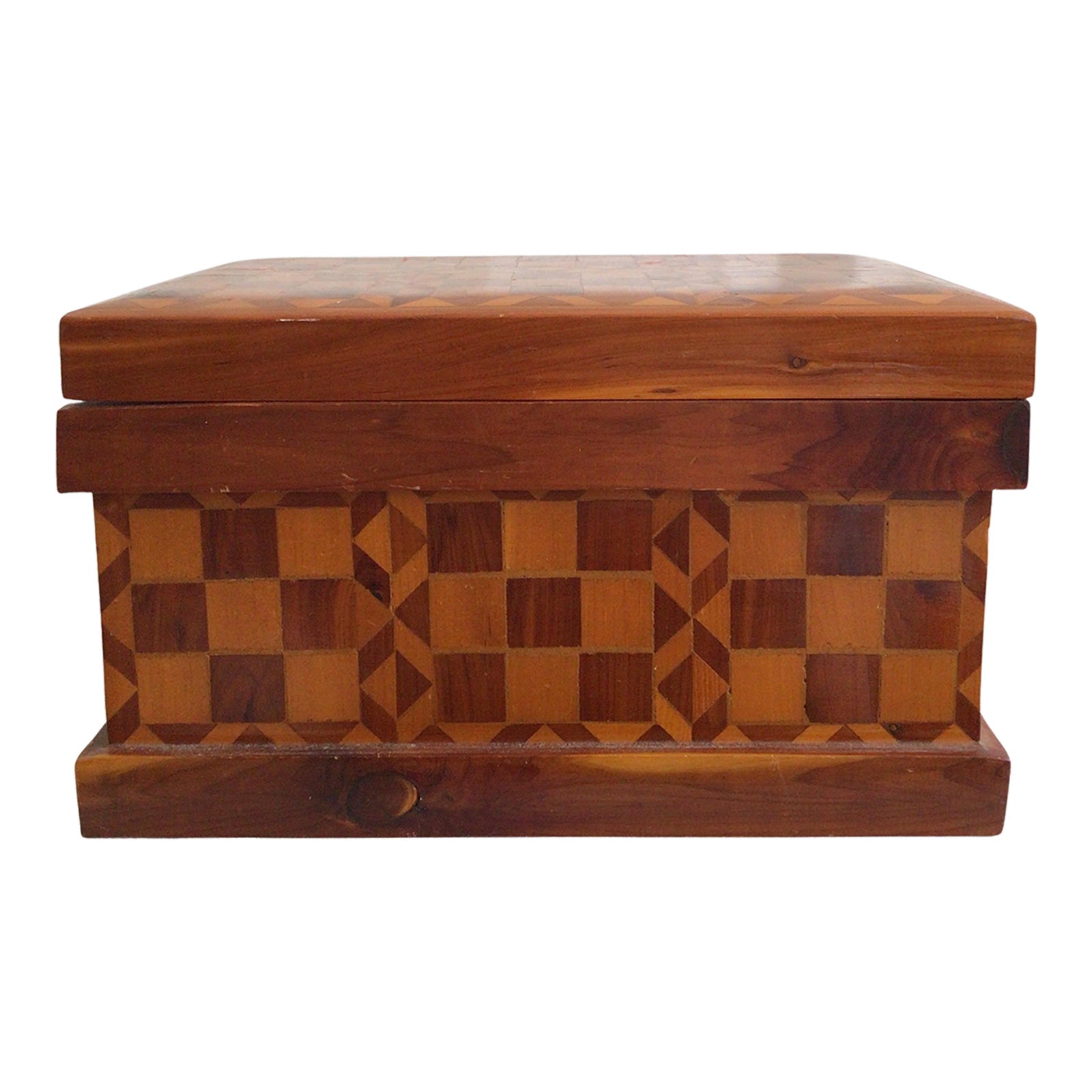 1940s Handmade Folk Art Checkered Inlayed Box | Chairish