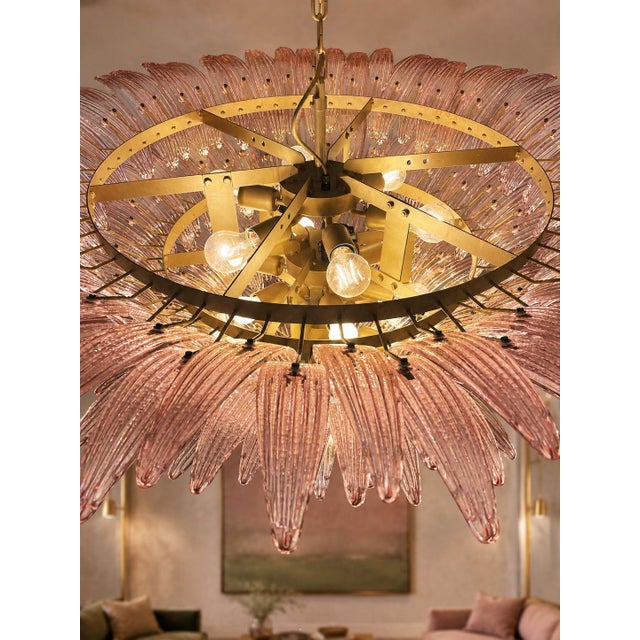 Monumental Pink Glass Leaf Chandelier, 1980 For Sale - Image 15 of 18