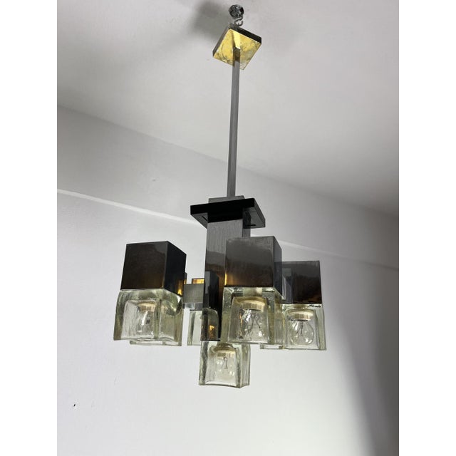 Metal 7-Light Chandelier Cubic Model attributed to Gaetano Sciolari, 1970s For Sale - Image 7 of 14