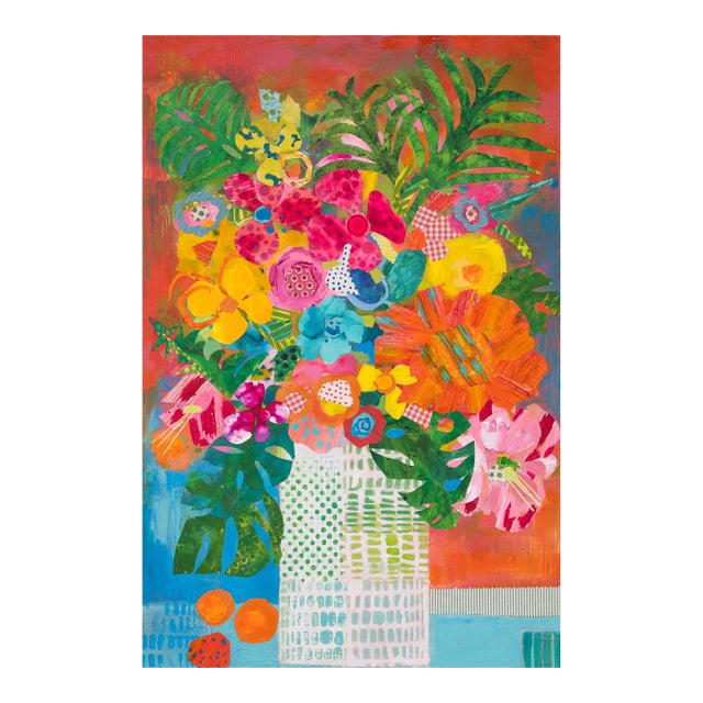 Orange Crush Whimsical Floral Painting and Collage | Carolyn Shultz | Tropical Coastal Beach Art For Sale