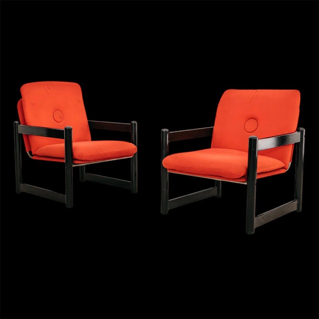 Pierrot Armchairs in Lacquered Wood and Red Fabric from Schirolli, 1980s, Set of 2 For Sale - Image 12 of 12