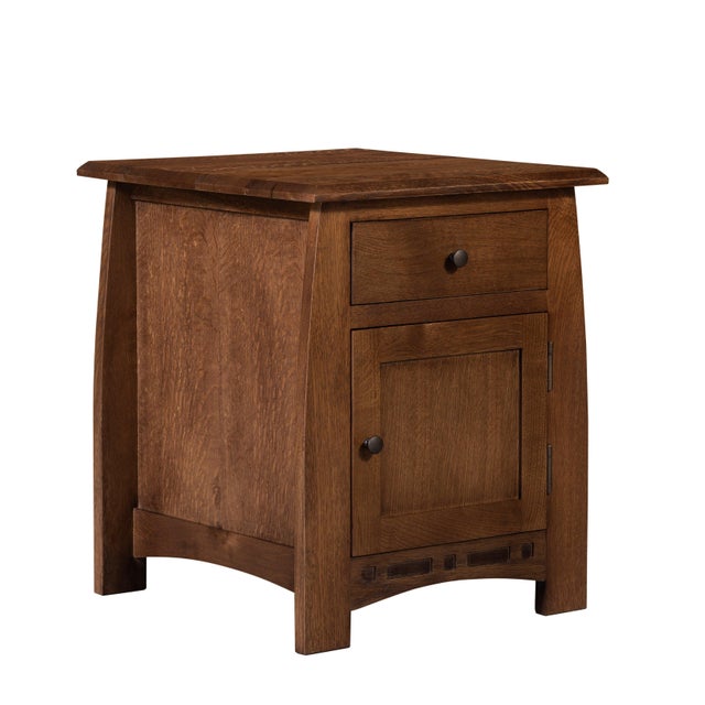 Mission Mission White Oak 1 Drawer 1 Door Inlay End Table - Walnut Stain For Sale - Image 3 of 10