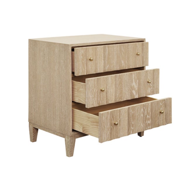 Worlds Away Matthew Izzo Home Carmack Fluted Cerused Oak Three Drawer Side Table With Brass Knobs For Sale - Image 4 of 9